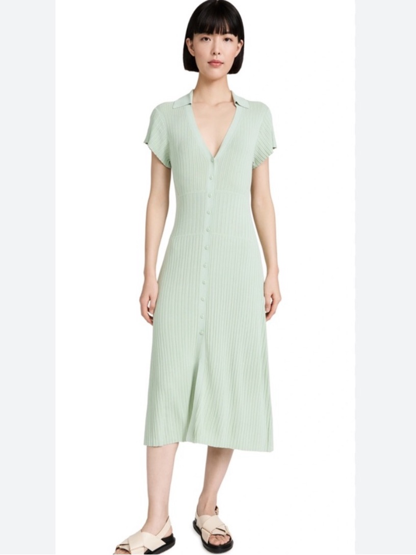 Rag & Bone Esme Ribbed Short Sleeve Midi Dress In Mint Green Sz M